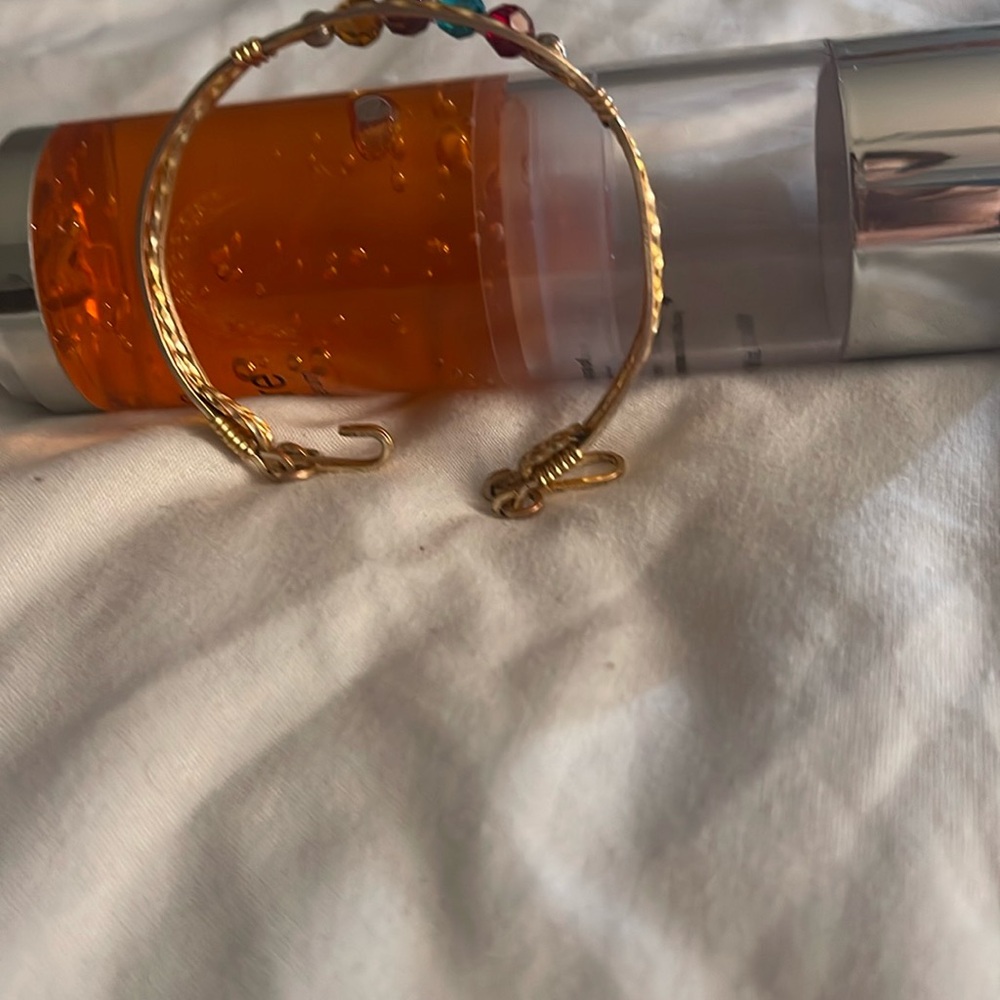 Gold Multi-Bead and Color Bangle Bracelet